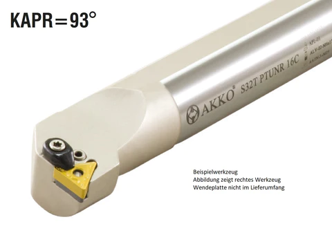 Akko-Bohrstange ø 16 mm für ISO-WSP TNM. 1604..
rechts, 93° Anstellwinkel, ohne Innenkühlung
