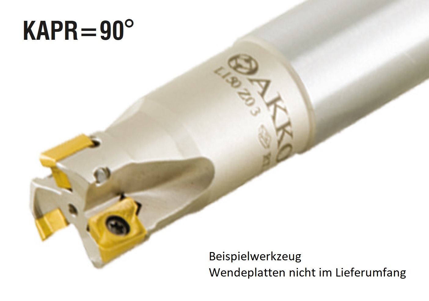 AKKO-Wendeplatten-Schaftfräser ø 18 mm, 90°, kompatibel mit Safety-Pramet RT 1003
Schaft-ø 16, mit Innenkühlung, Z=2