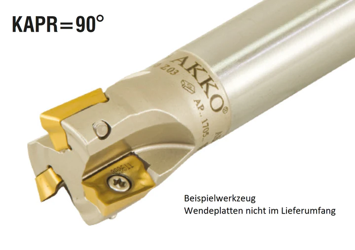 AKKO-Wendeplatten-Schaftfräser ø 16 mm, 90°, kompatibel mit XCT-GSC AP.. 1135..
Schaft-ø 16, mit Innenkühlung, Z=2