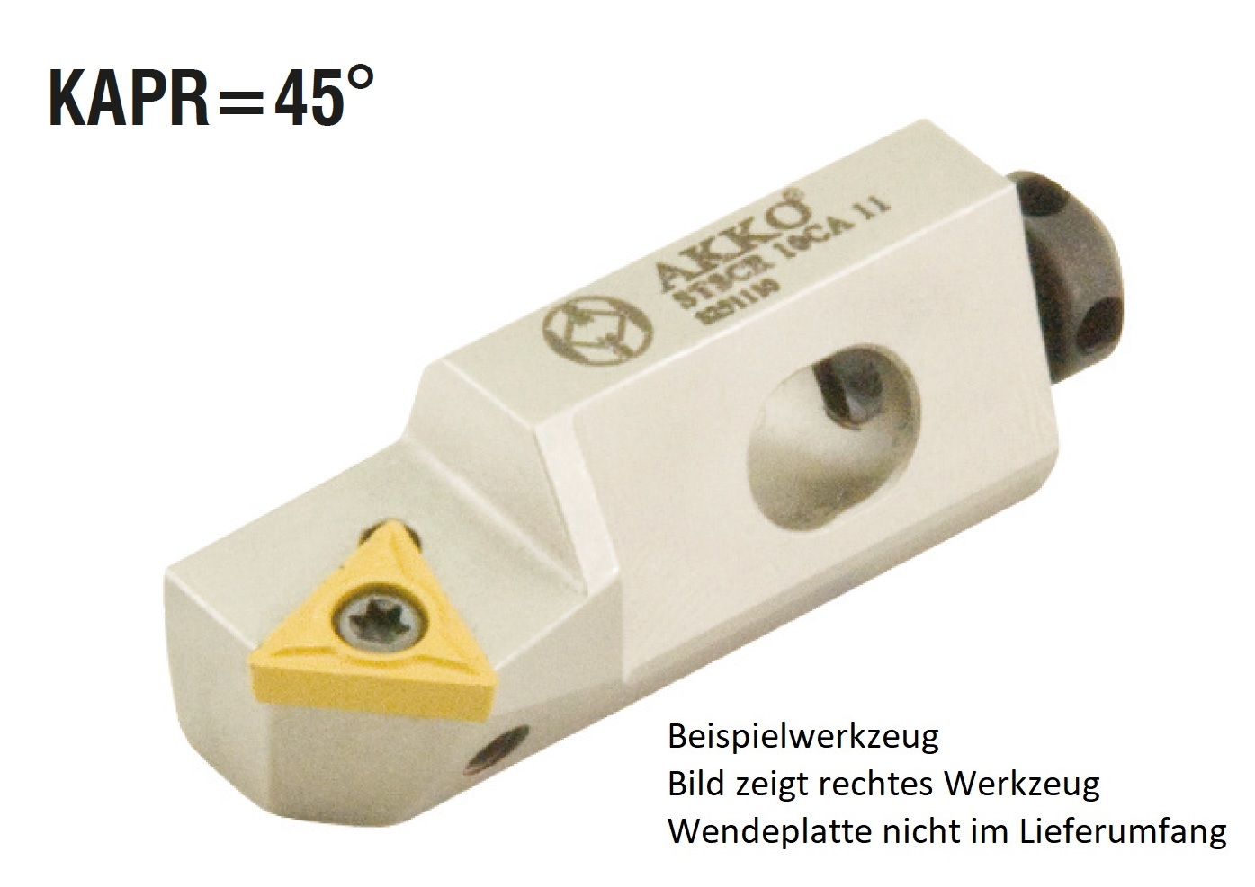 AKKO-Kurzdrehhalter für ISO-WSP TC.T 110204
rechts, 45° Anstellwinkel