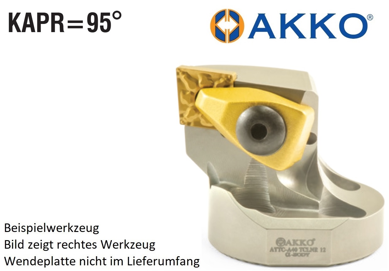 AKKO-Wechselkopf für schwingungsgedämpfte Bohrstange, ø = 40 mm, für Wendeplatte CNM. 1204.., mit Innenkühlung, für eine hohe Oberflächenqualität bei großer Auskraglänge, linke Ausführung
