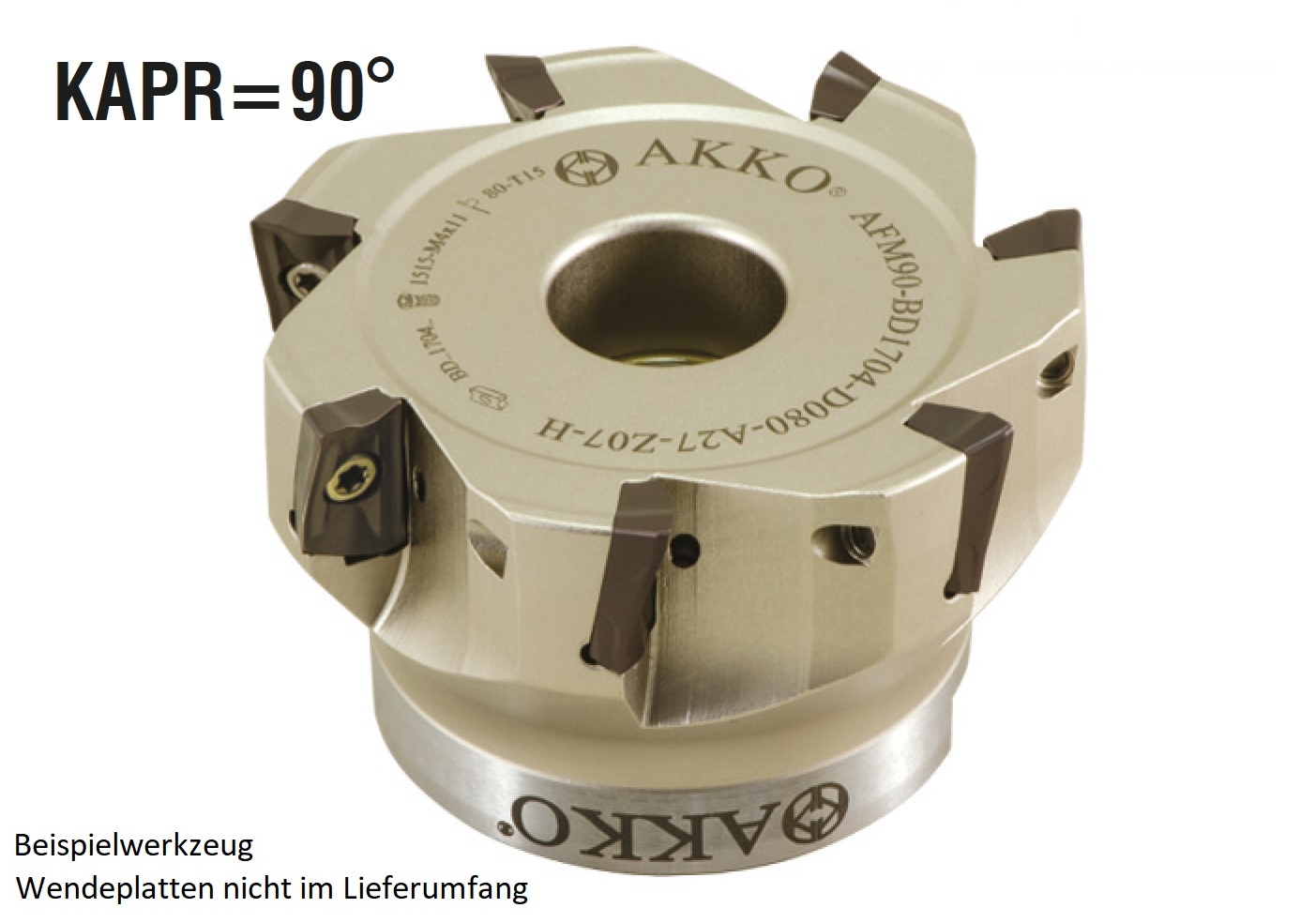 AKKO-Eckmesserkopf ø 50 mm, 90° Anstellwinkel, kompatibel mit Kyocera BDMT 1704..
Schaft-Ausführung ø 22 mm (Typ A), mit Innenkühlung, Z=5