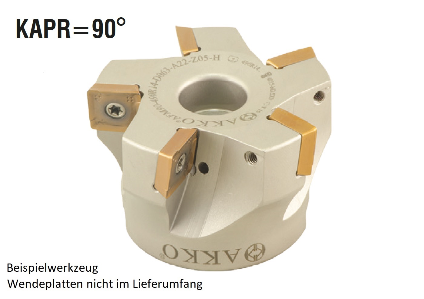 AKKO-Eckmesserkopf ø 160 mm, 90° Anstellwinkel, kompatibel mit Sandvik 490R 1404..
Aufnahmebohrung ø 40 mm (Typ C), ohne Innenkühlung, Z=12