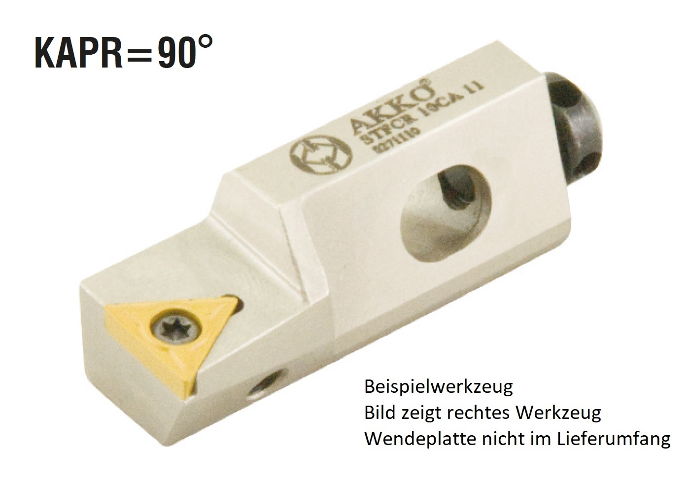 AKKO-Kurzdrehhalter für ISO-WSP TC.T 110204
rechts, 90° Anstellwinkel