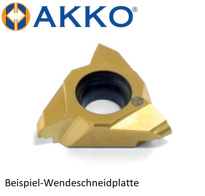 AKKO-Wendeplatte zum Gewindewirbeln, Steigung TP = 1.75 mm, α = 35°
Hartmetallsorte VK15U01 (beschichtet)