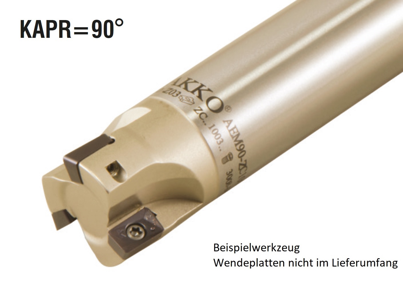 AKKO-Wendeplatten-Schaftfräser ø 21 mm, 90°, kompatibel mit Dijet ZCMT 100308R
Schaft-ø 20, ohne Innenkühlung, Z=3