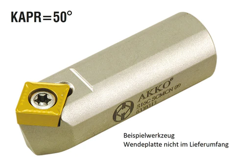 Akko-Kurzdrehhalter ø 12 mm für ISO-WSP CC.. 0602..
neutral, 50° Anstellwinkel