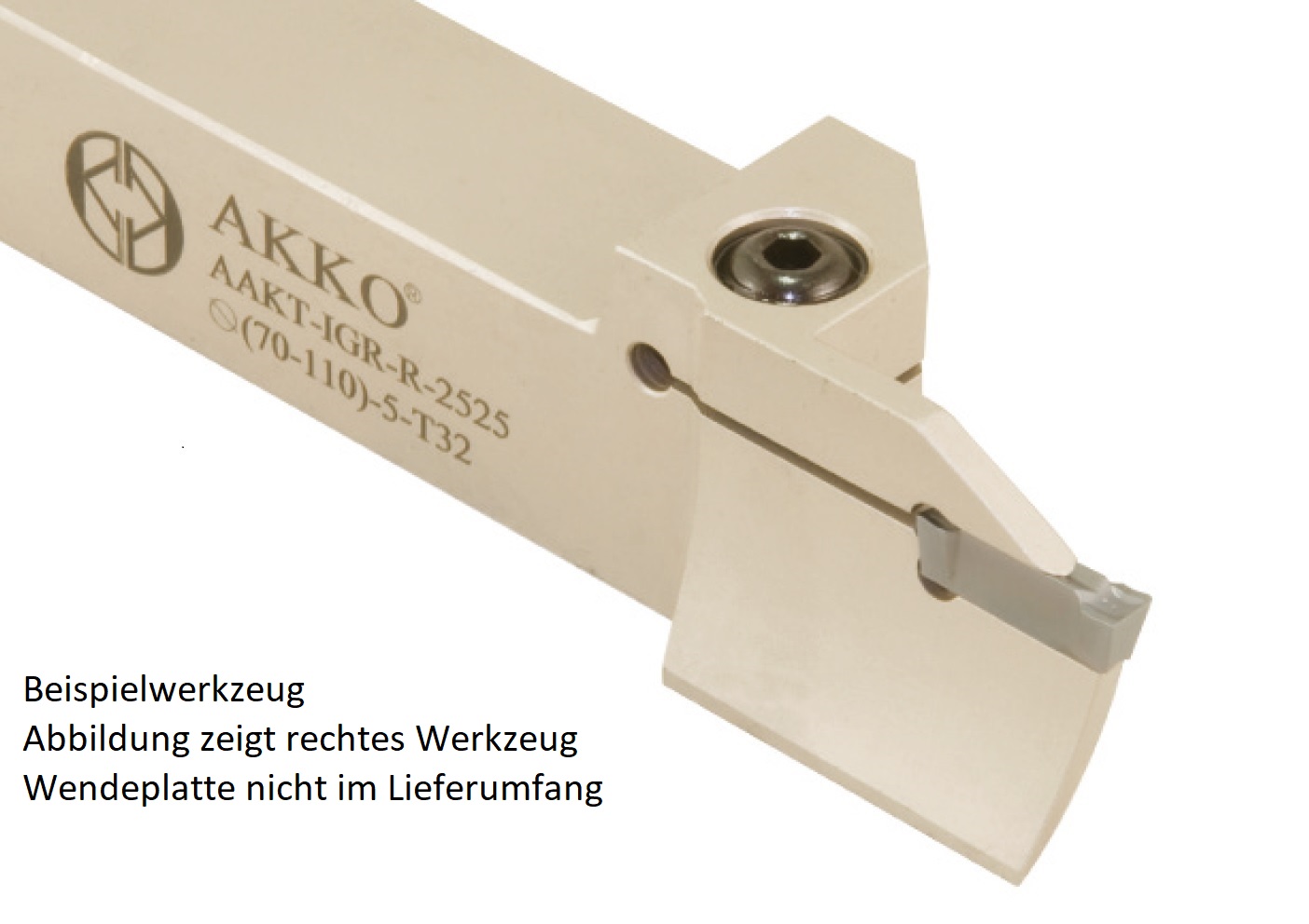 AKKO-Axial-Stechhalter, kompatibel mit Iscar-Stechplatte DGN / GRP-4
Schaft-ø 25x25, Einstechbereich ø 110 - ø 200 mm, rechts